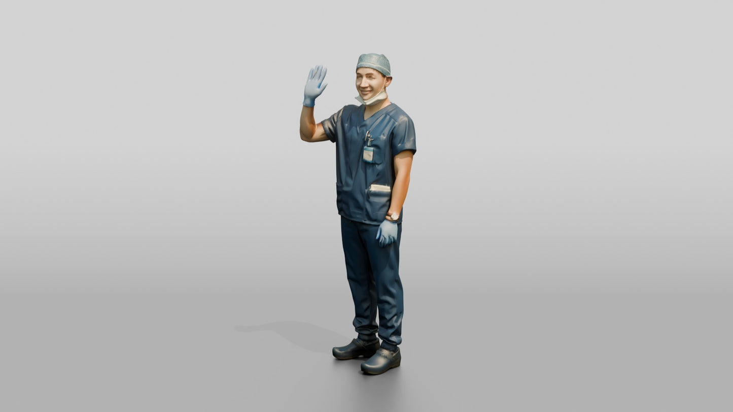 Young East Asian Man Doctor Waving