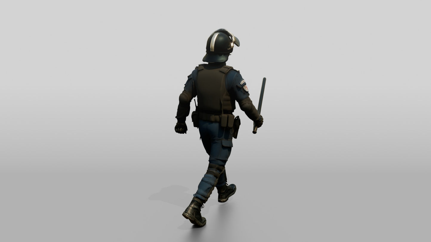 Riot Police Officers Walking with Batons