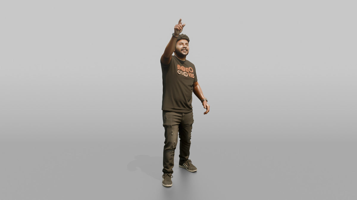 Club DJ Man Pointing Up With One Hand, Energetic Pose - 3D character model
