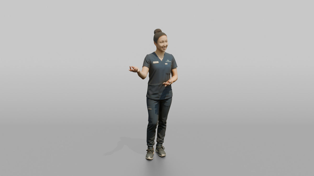 Esthetician Woman Gesturing Toward A Treatment Chair - 3D character model