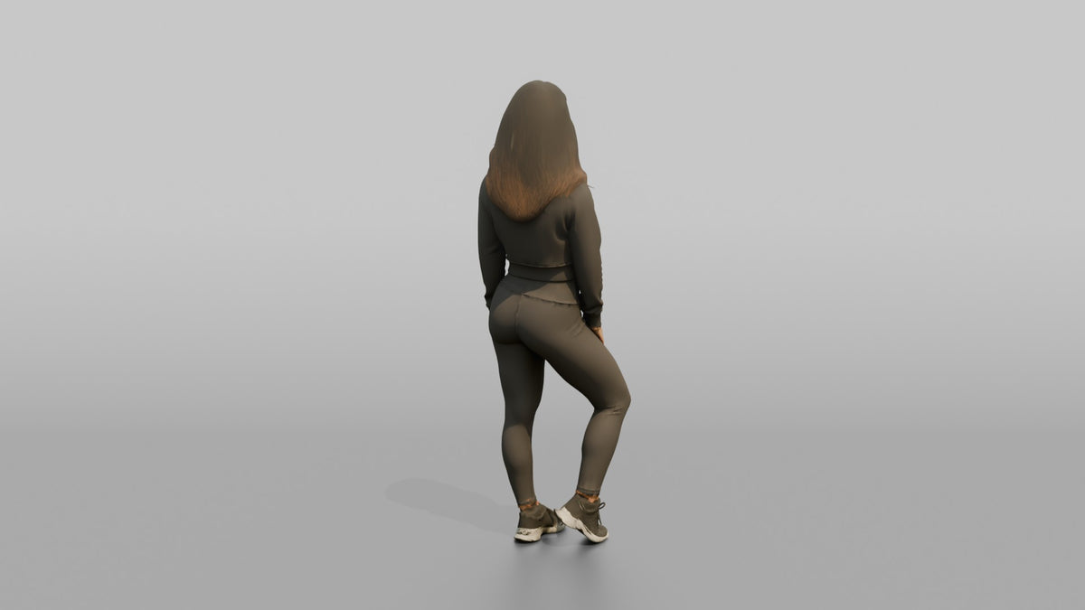 Fitness Influencer Woman Standing With One Leg Slightly Forward - 3D character model, view 3