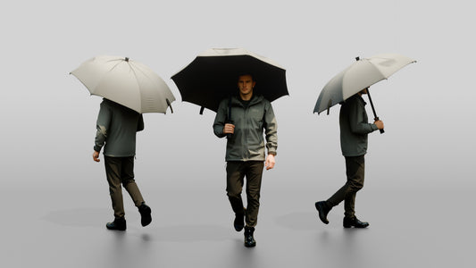 White Man in Grey Shell Jacket with Umbrella