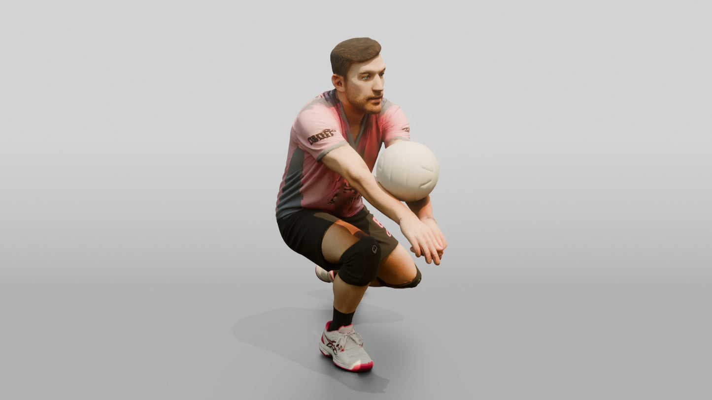 Caucasian Male Volleyball Player in Pink and Grey Jersey