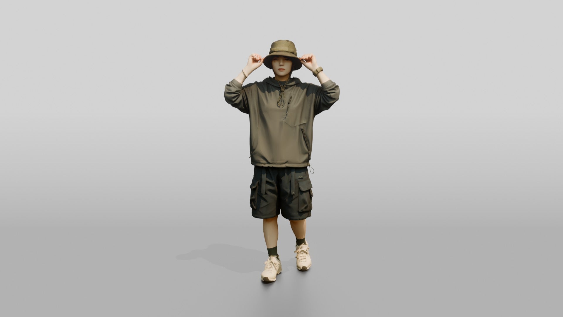 Woman Adjusting Her Tactical Bucket Hat