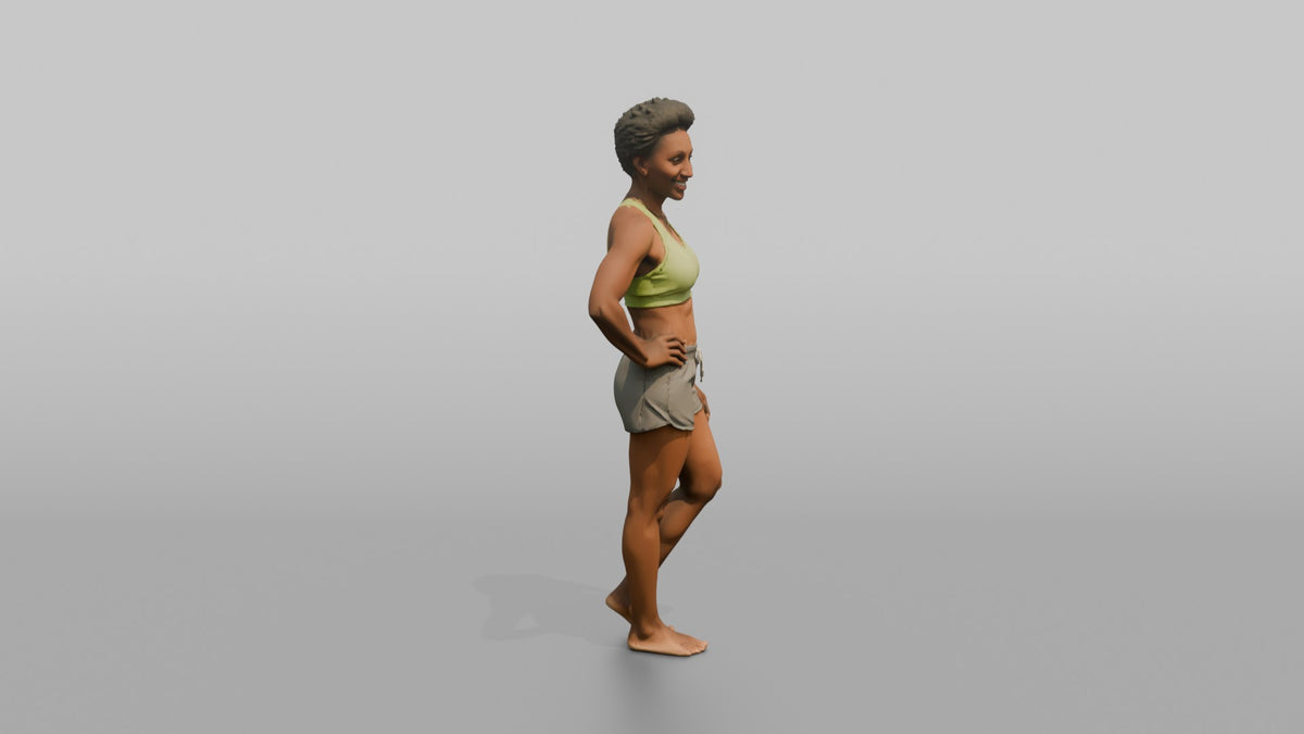 Physique Model Woman Standing In A Relaxed Athletic Stance, Hand On Hip - 3D character model, view 2