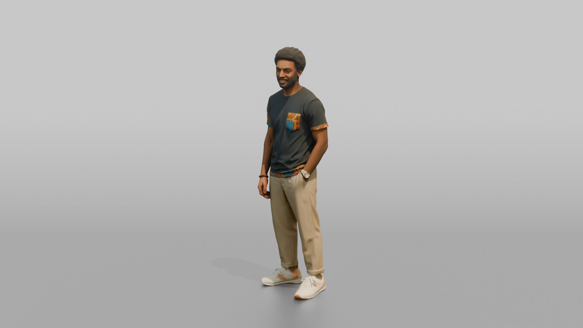 African Man in Ankara Print T-Shirt and Khakis