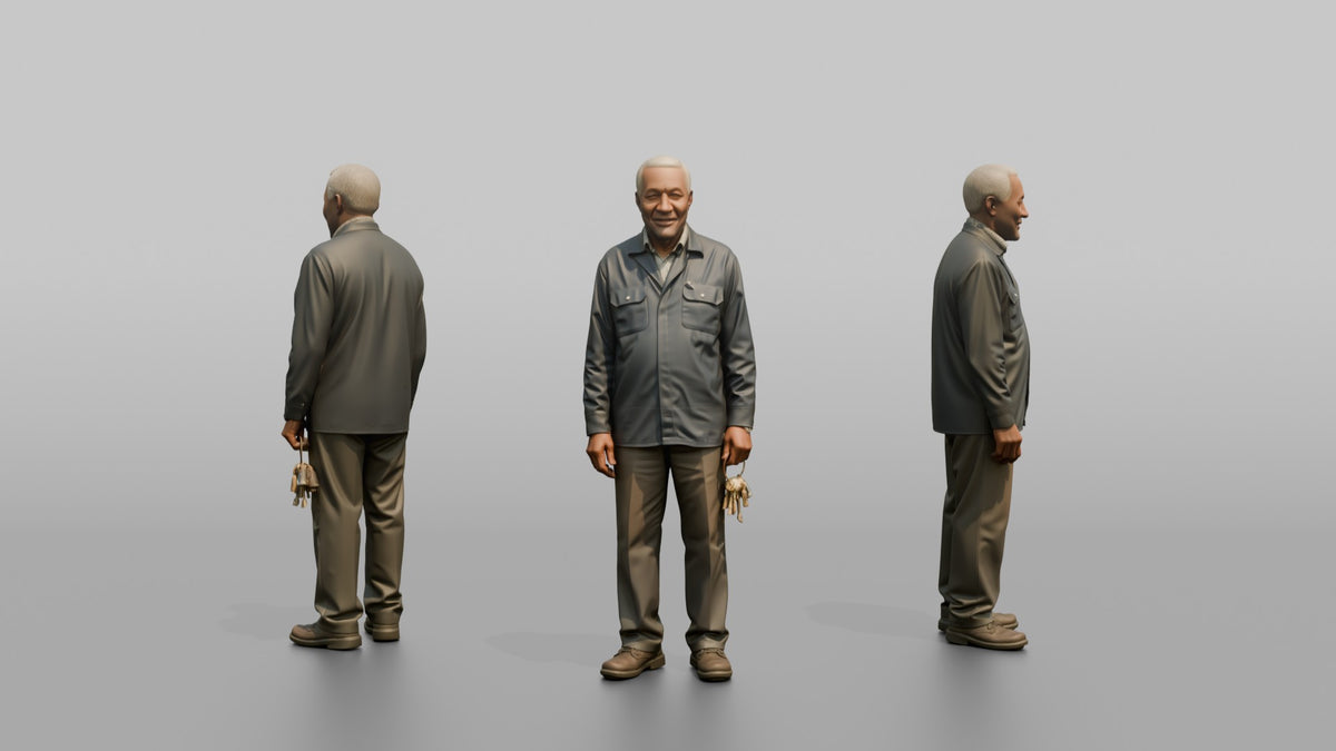 Man Store Owner Holding A Set Of Keys - 3D character model, view 1