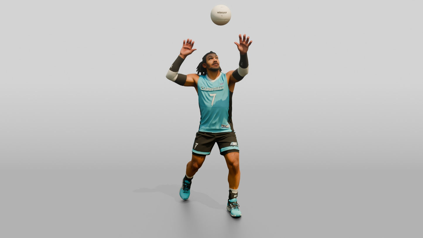 Male Volleyball Player in Cyan and Black Kit