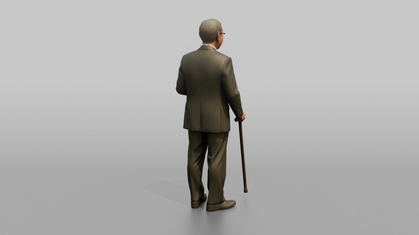 Elderly Wedding Guest with a Wooden Walking Stick