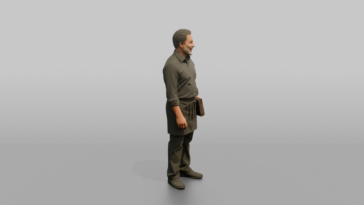 Server Man Holding A Leather Check Folder - 3D character model, view 2