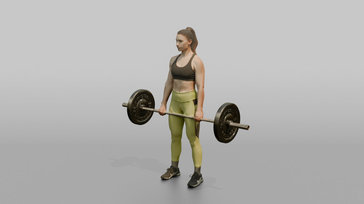 Weightlifter Woman Holding A Loaded Barbell At The Hips Ready To Lift - 3D character model, view 4