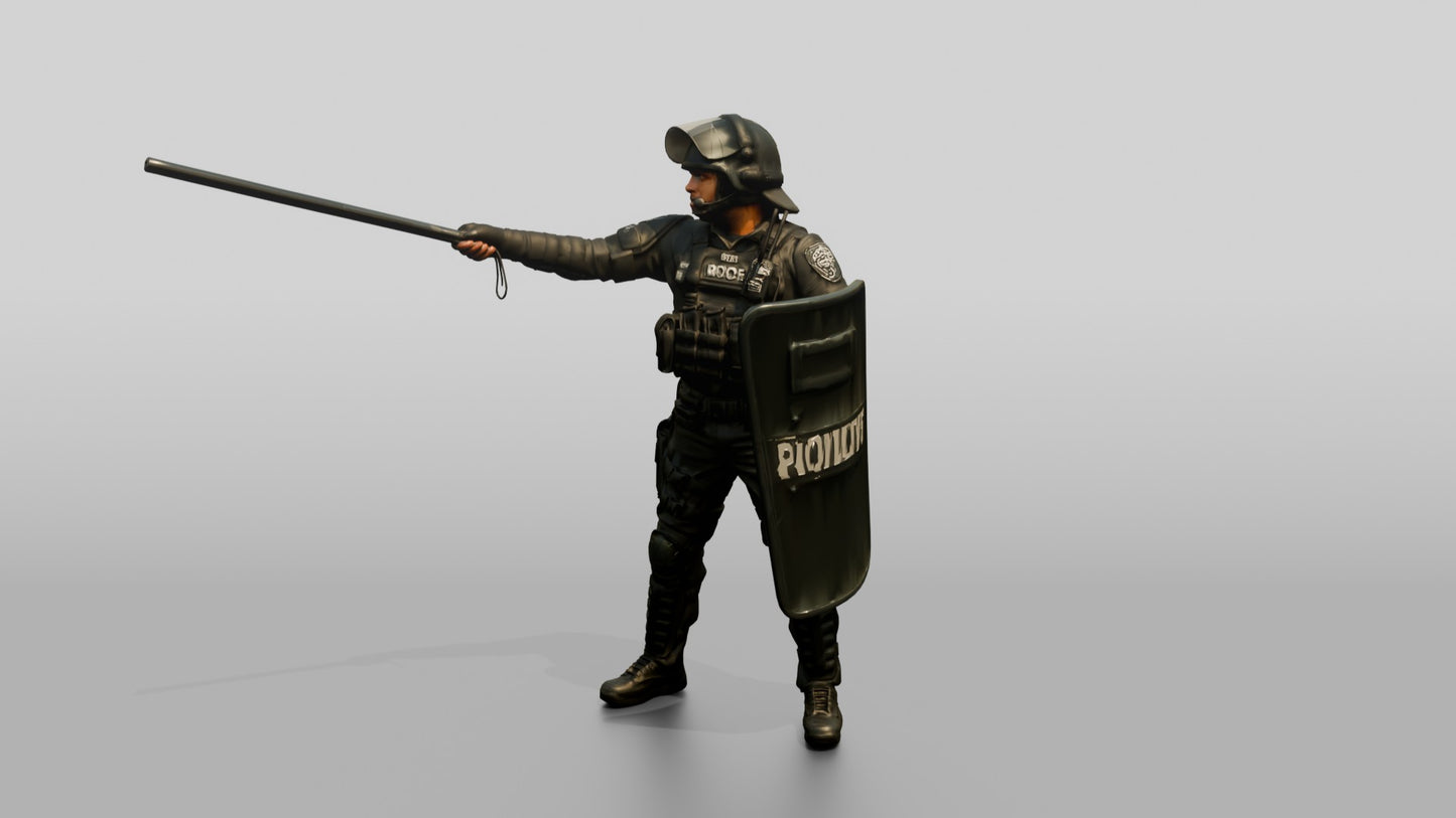 Riot Police Officer Pointing with Shield