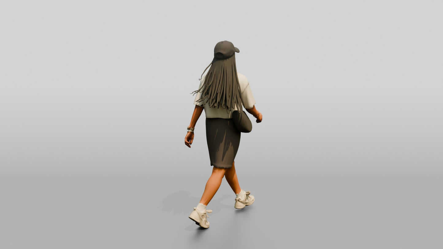 Multiracial Woman Walking Focused on the Boardwalk