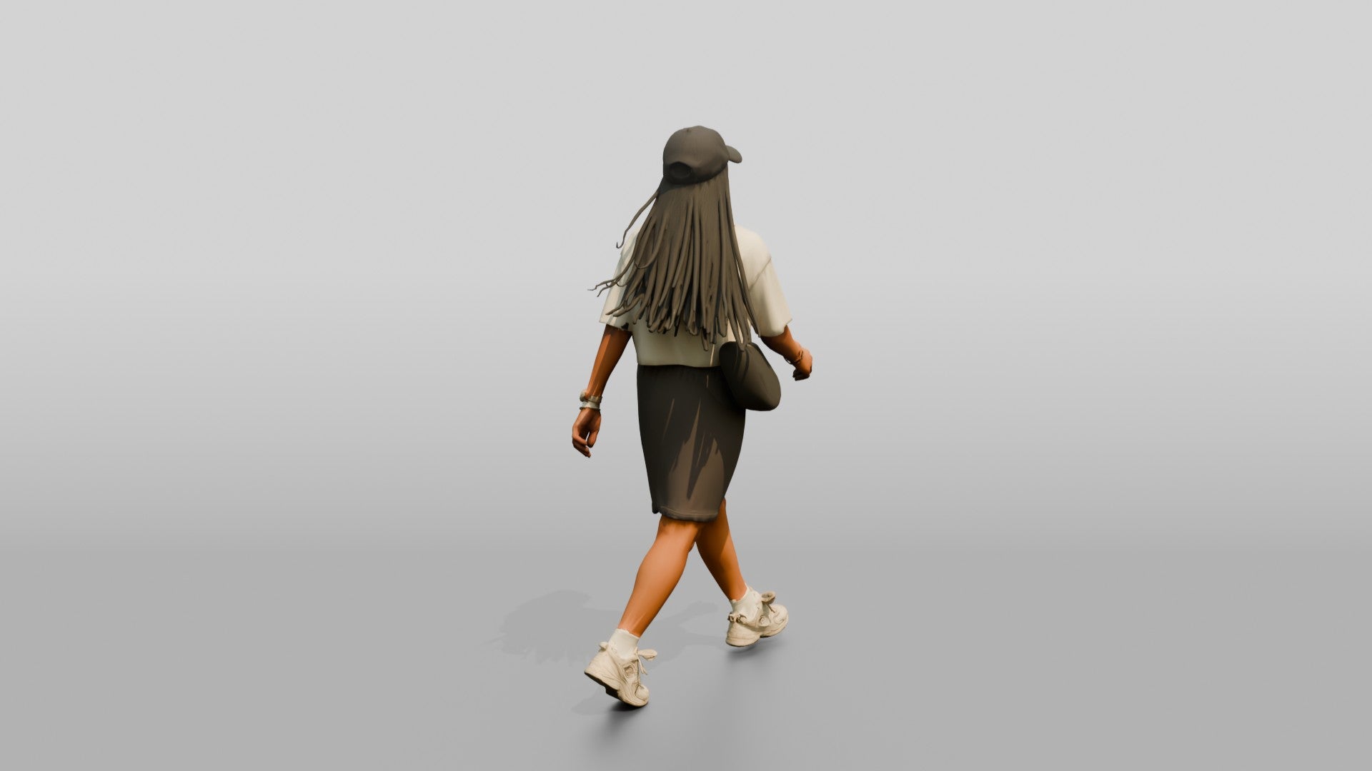 Multiracial Woman Walking Focused on the Boardwalk
