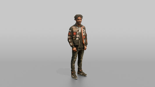 Patron Man Wearing A Vibrant Streetwear Jacket With Bold Patches - 3D character model
