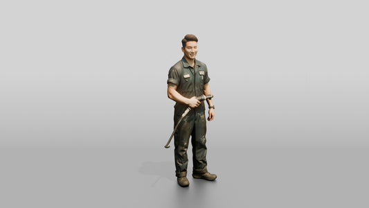 Mechanic Using a Pneumatic Air Ratchet - 3D character model, view 1