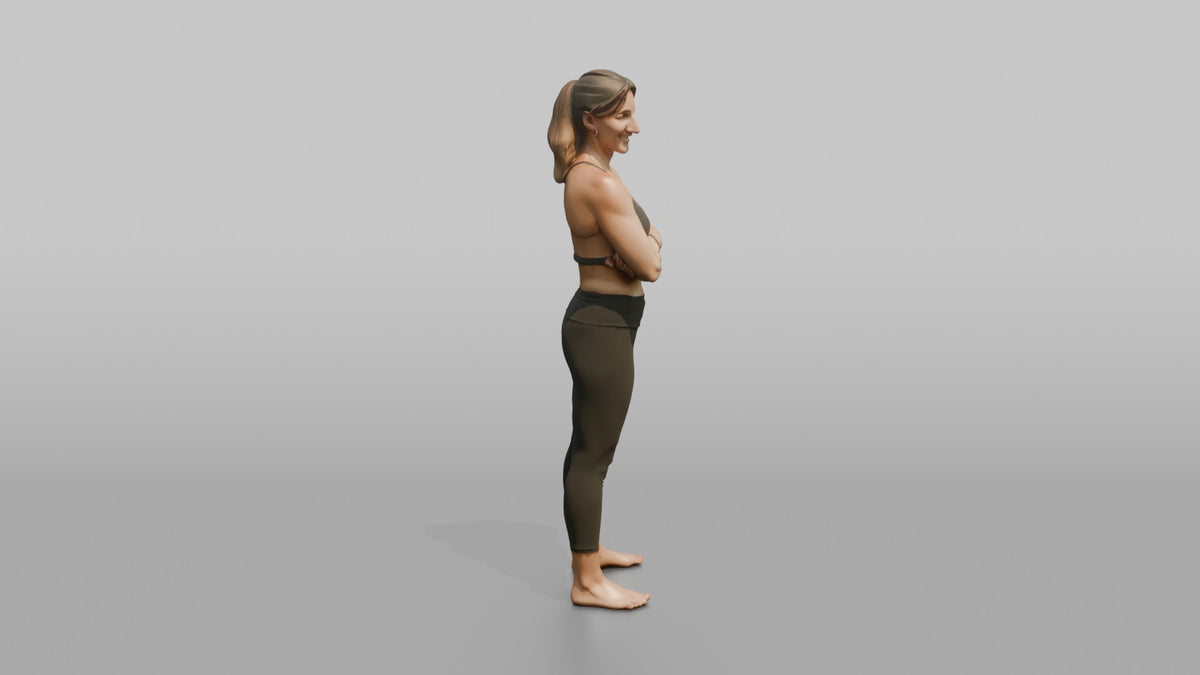 Physique Model Woman Standing With Arms Crossed, Confident Post-workout Stance - 3D character model, view 2