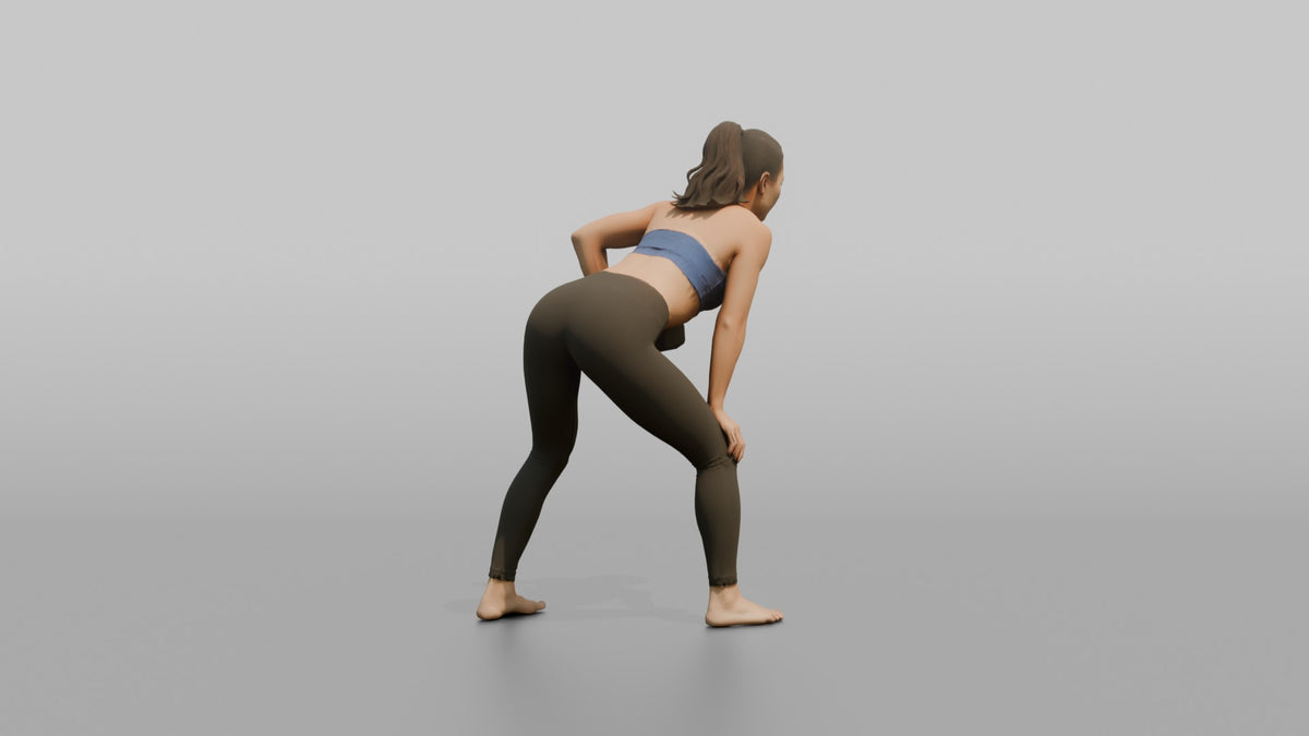 Weightlifter Woman Performing A Bent-over Dumbbell Row - 3D character model, view 3