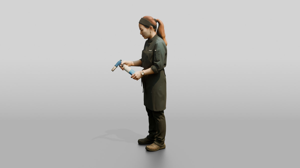 Line Cook Searing Tuna with a Blowtorch - 3D character model, view 4