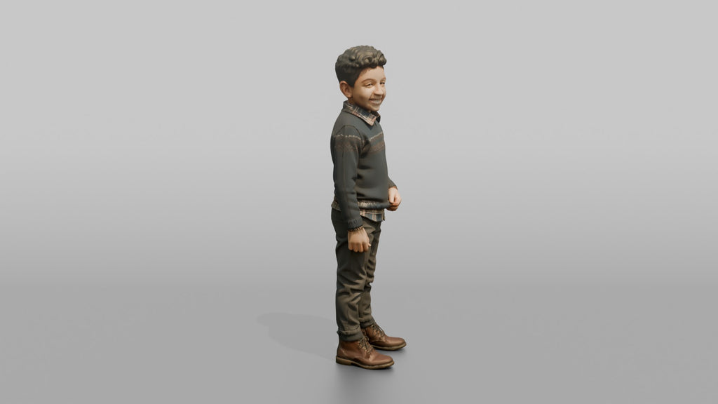 Middle Eastern Boy in Patterned Sweater and Boots