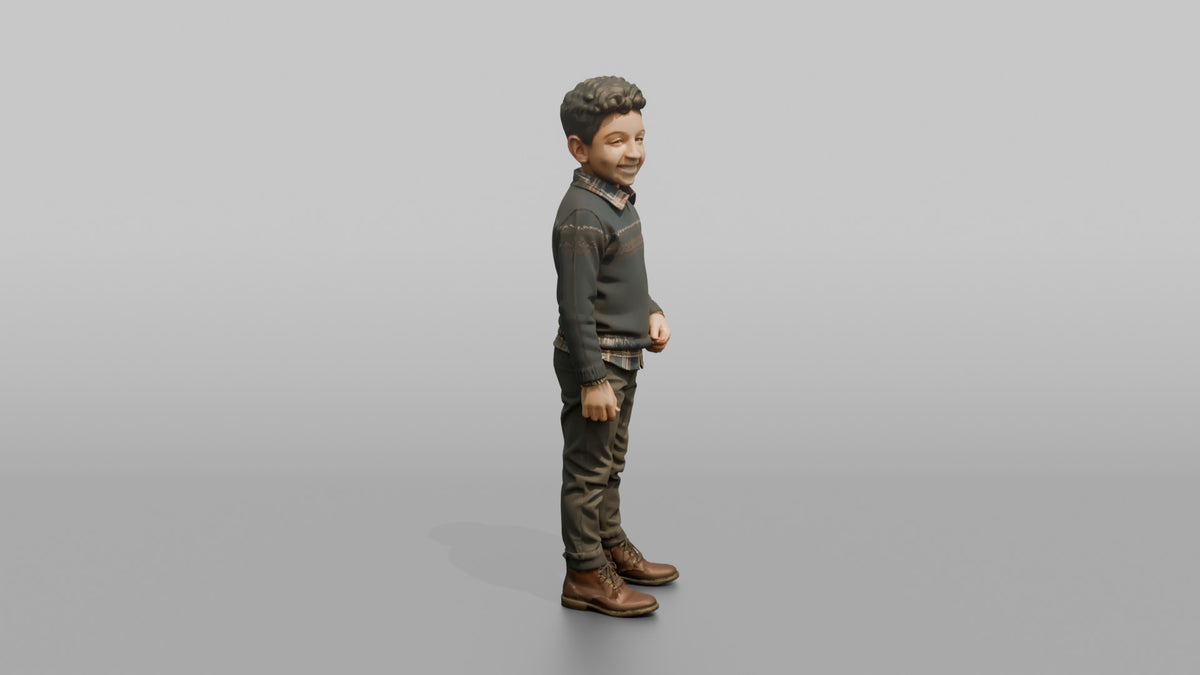 Middle Eastern Boy in Patterned Sweater and Boots - 3D character model, view 1