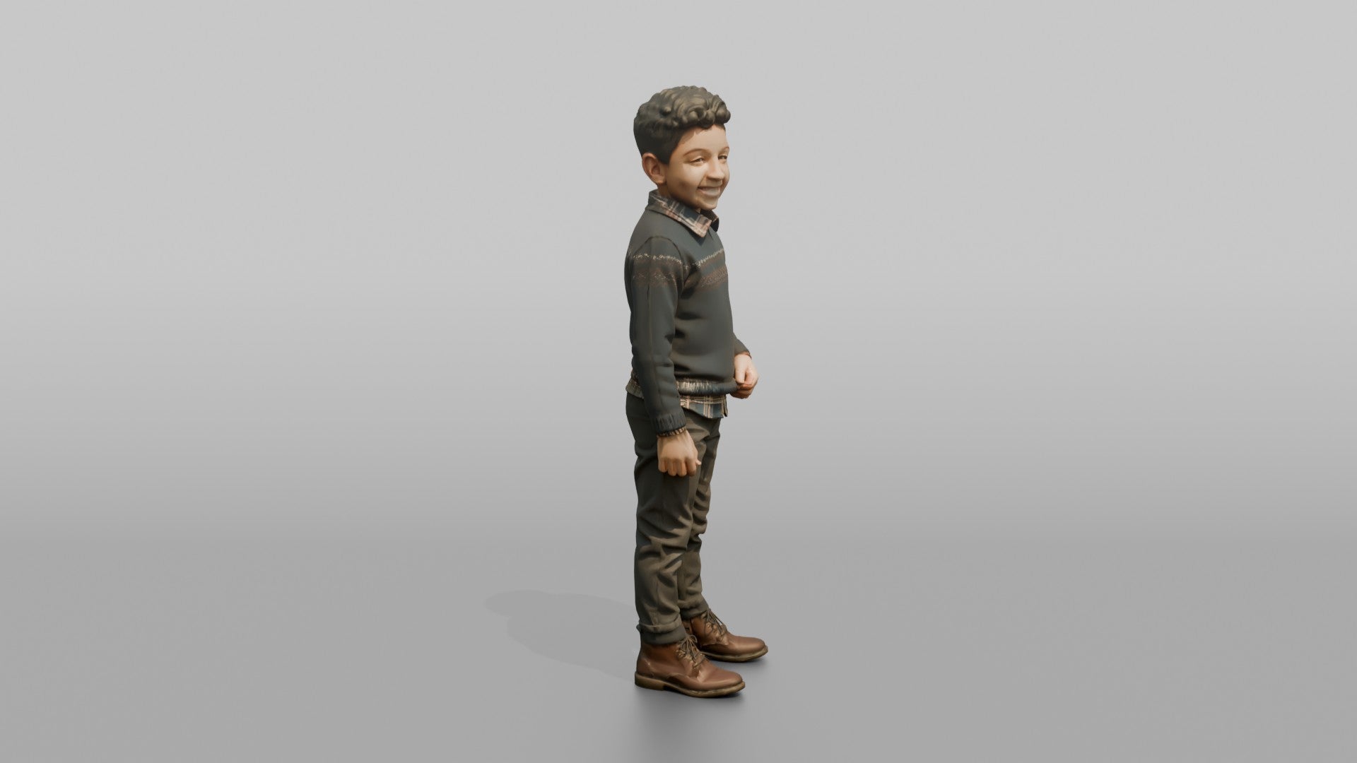 Middle Eastern Boy in Patterned Sweater and Boots