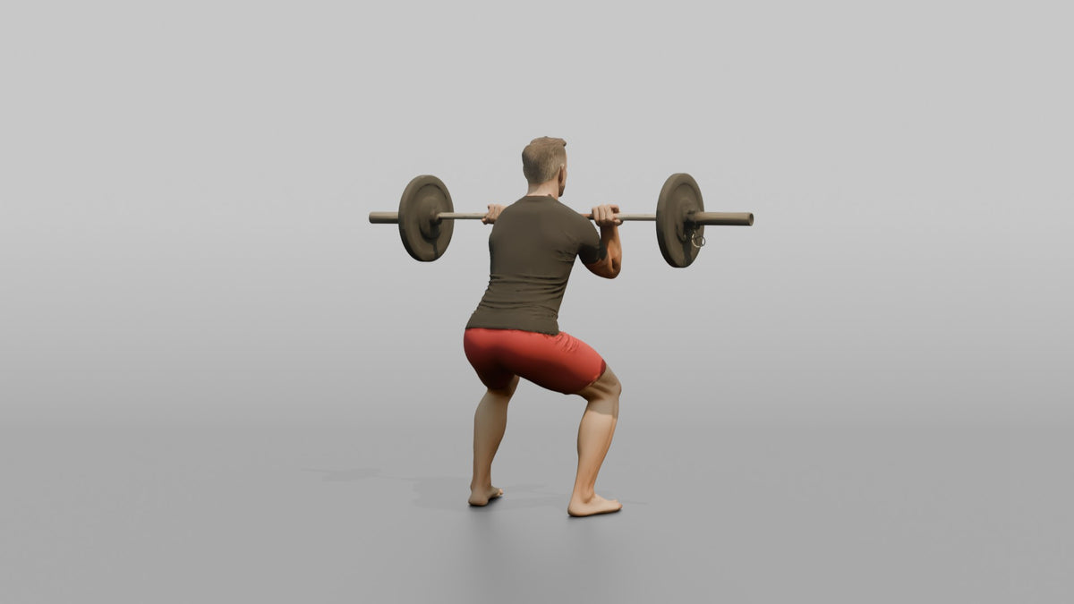 Weightlifter Man Holding A Barbell At Chest Height For A Front Squat - 3D character model, view 3