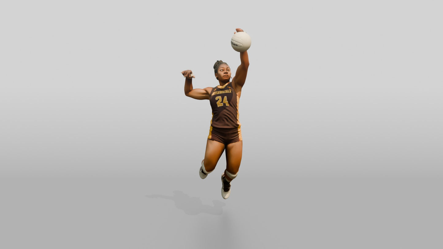 Black Female Volleyball Player in Maroon and Gold Jersey