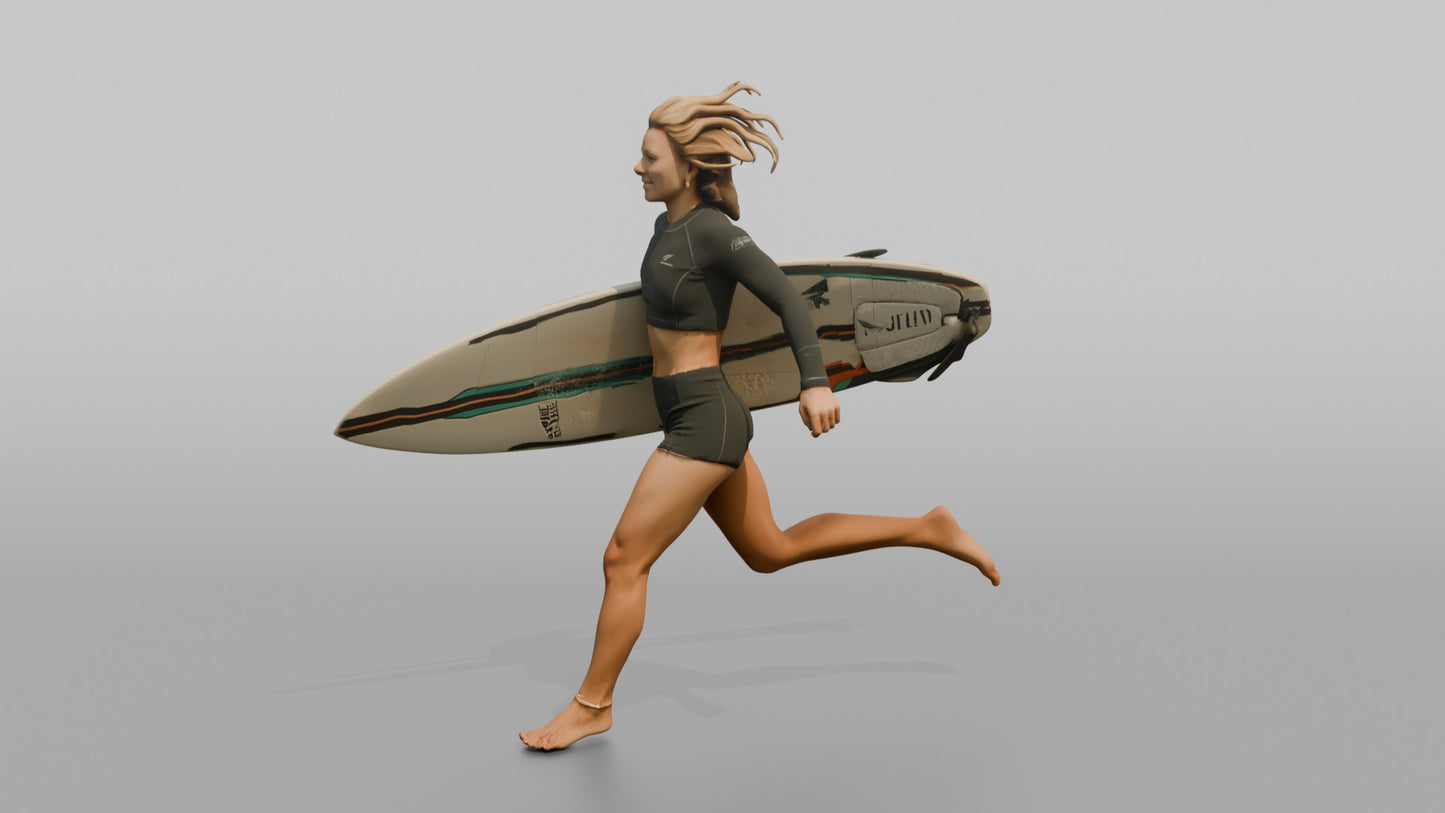 Surfer Running in a Crop Surf Top