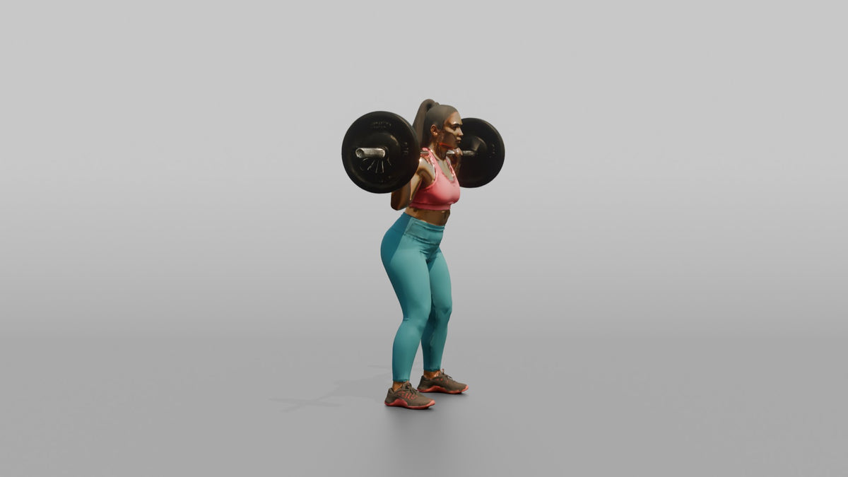 Weightlifter Woman Resting A Barbell On The Upper Back Before A Squat - 3D character model, view 2