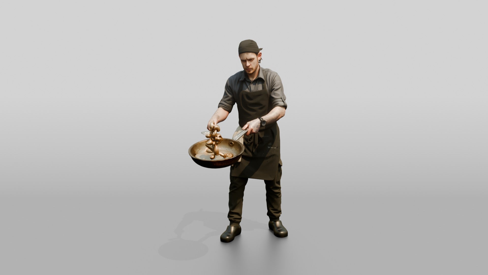 Line Cook Sauteing Mushrooms