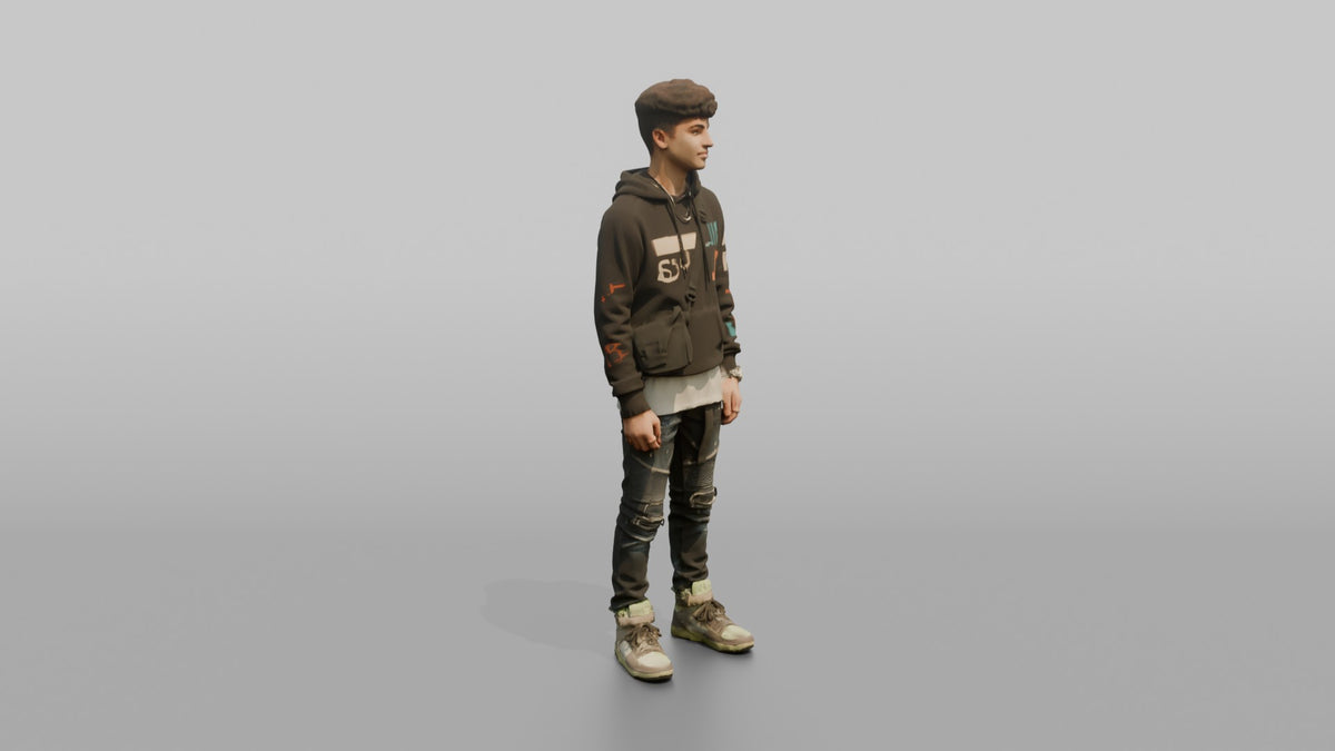 Middle Eastern Teen in Graphic Hoodie with Crossbody Bag - 3D character model, view 2