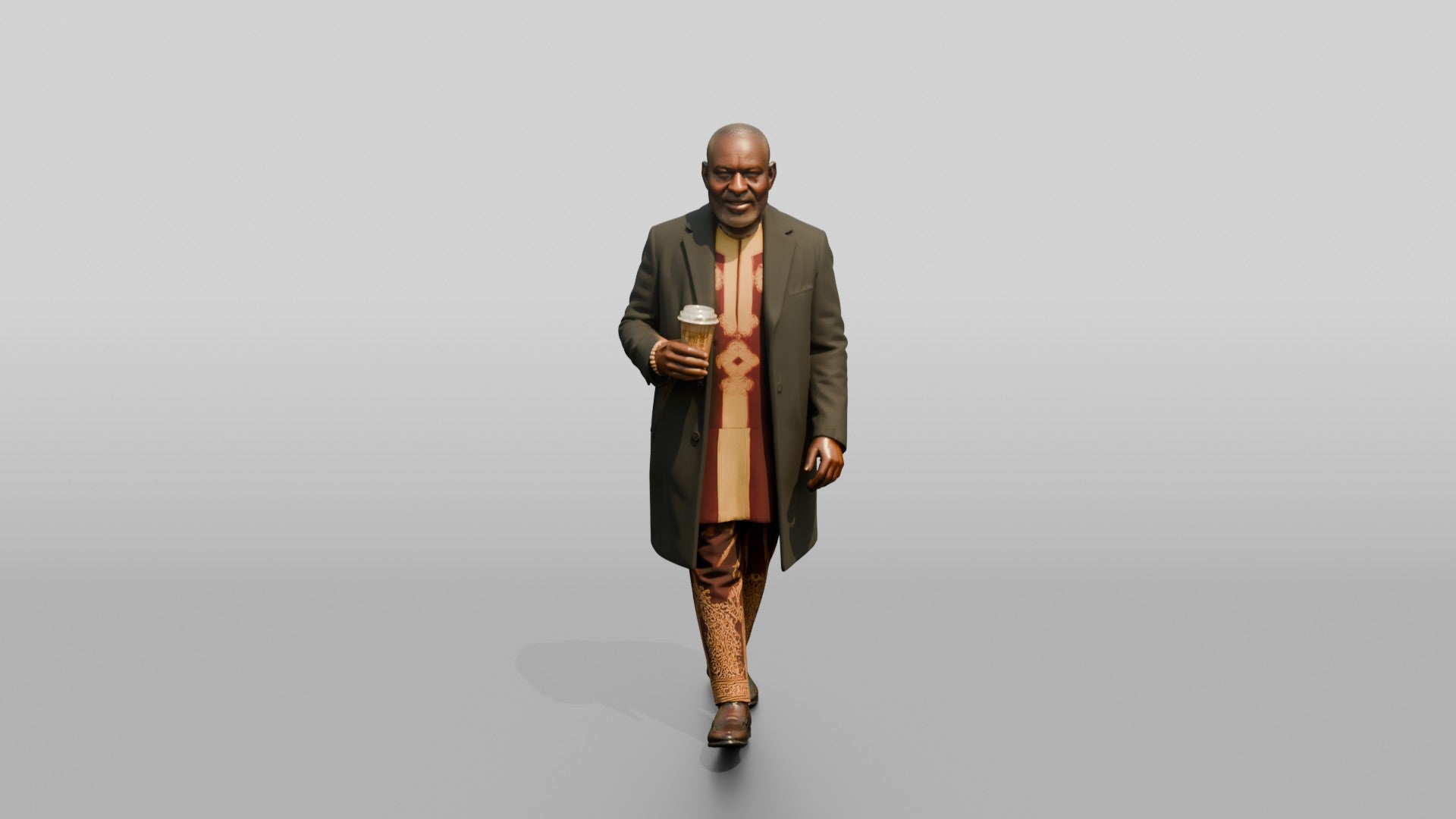 Elderly African Man in an Embroidered Agbada and Coat