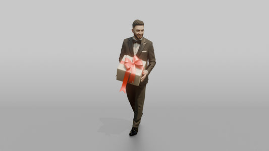 Wedding Guest Carrying a Boxed Gift - 3D character model, view 1