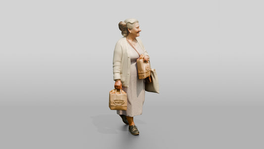 Elderly Curvy Greek Woman Holding Fresh Pastries - 3D character model, view 1
