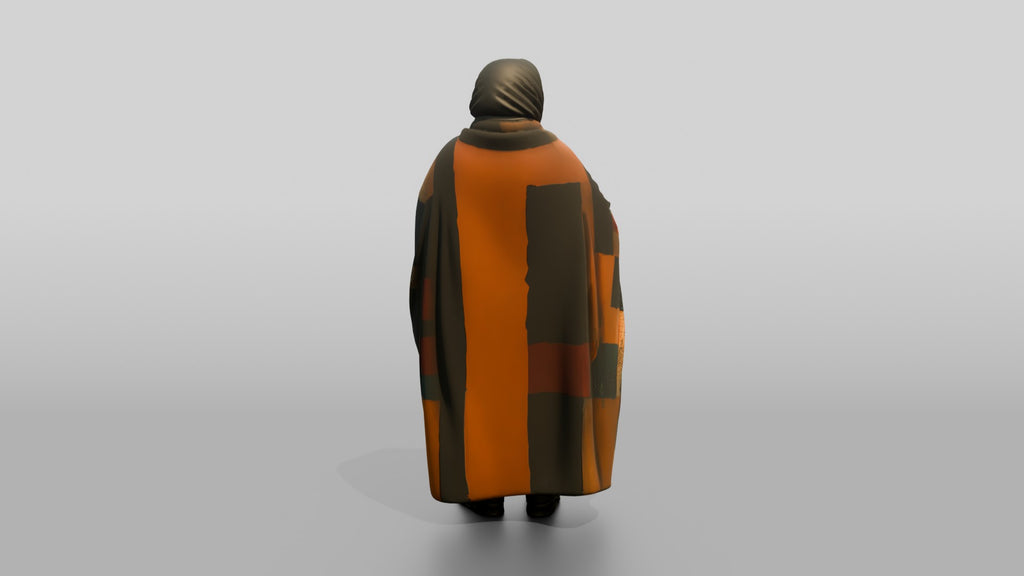 Homeless Woman Draped in a Patchwork Quilt
