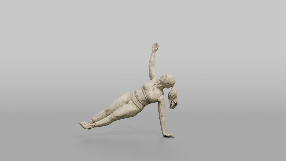 Bodyweight Athlete Woman Holding A Side Plank - wireframe topology preview