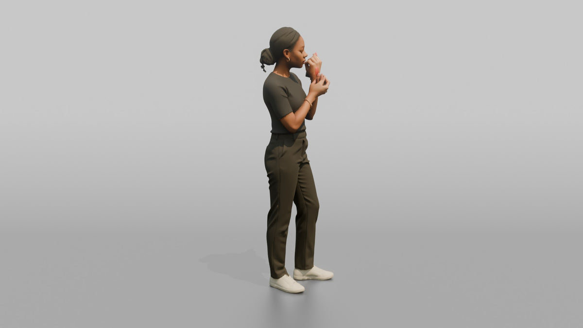 Woman Customer Comparing Two Lipstick Shades - 3D character model, view 2