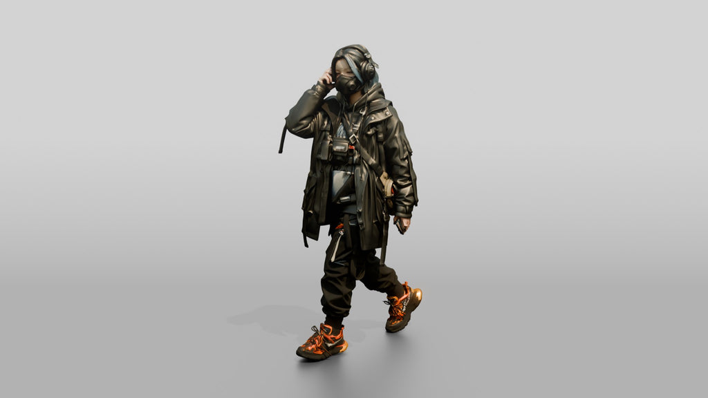 Techwear Woman with Headphones and Tech Vest
