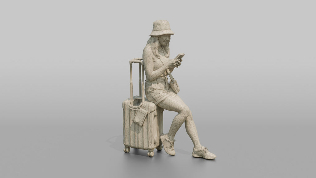 Traveler Resting On Her Suitcase