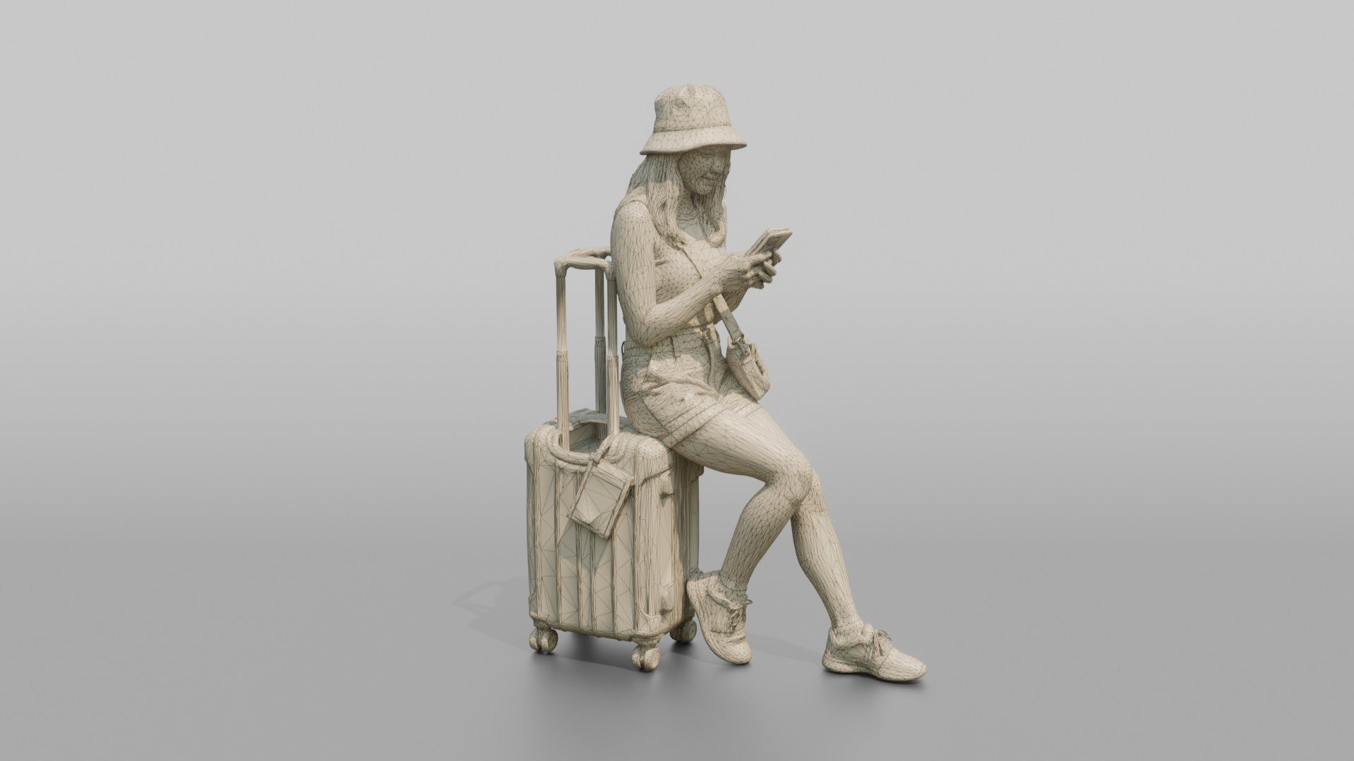 Traveler Resting On Her Suitcase
