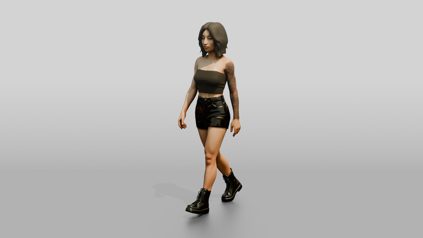 Woman Walking in Brown Crop Top and Dark Shorts