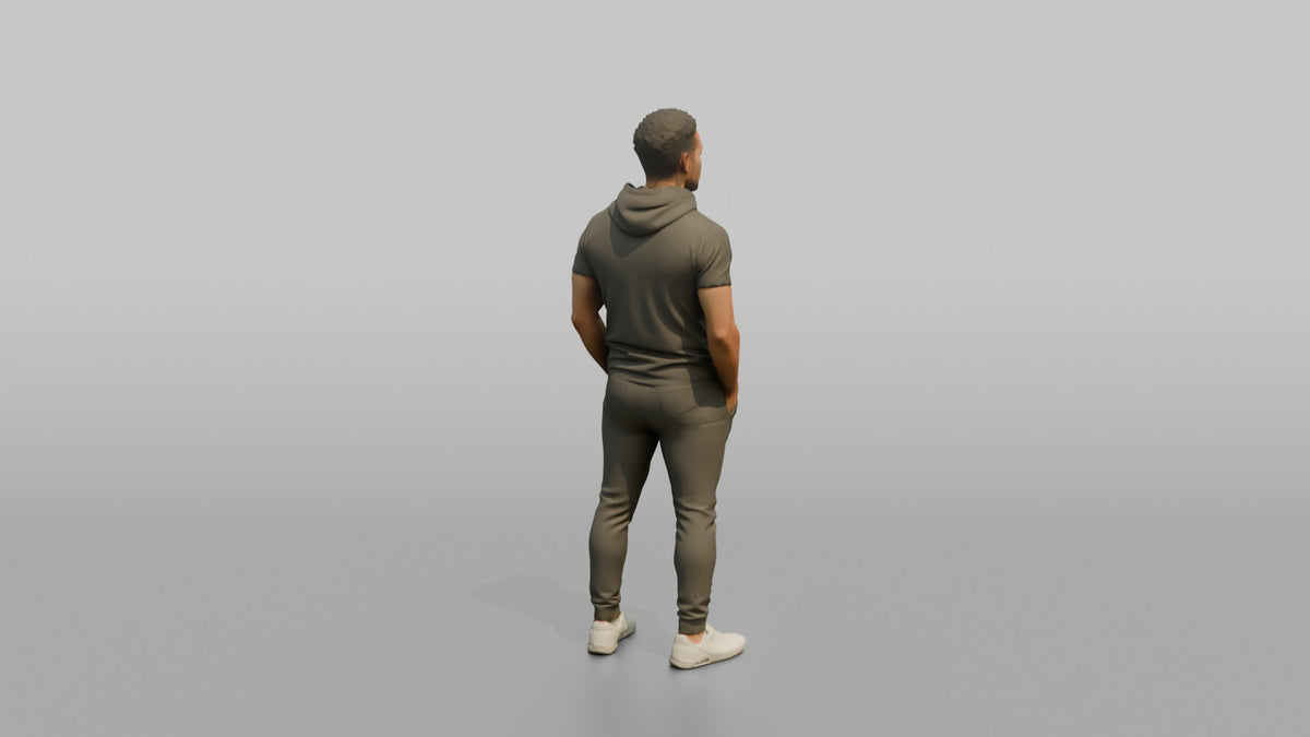 Fitness Influencer Man Standing With Hands In Pockets, Looking To The Side - 3D character model, view 3