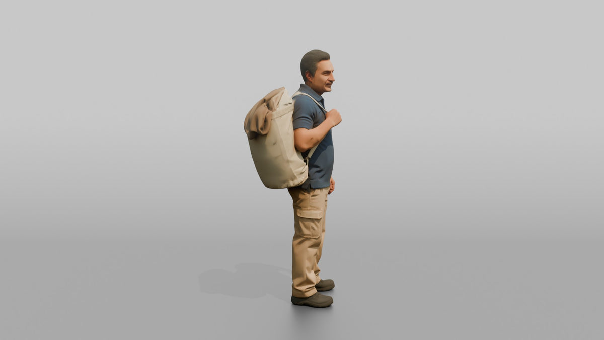 Housekeeping Staff Man Carrying A Laundry Bag Over One Shoulder - 3D character model, view 2