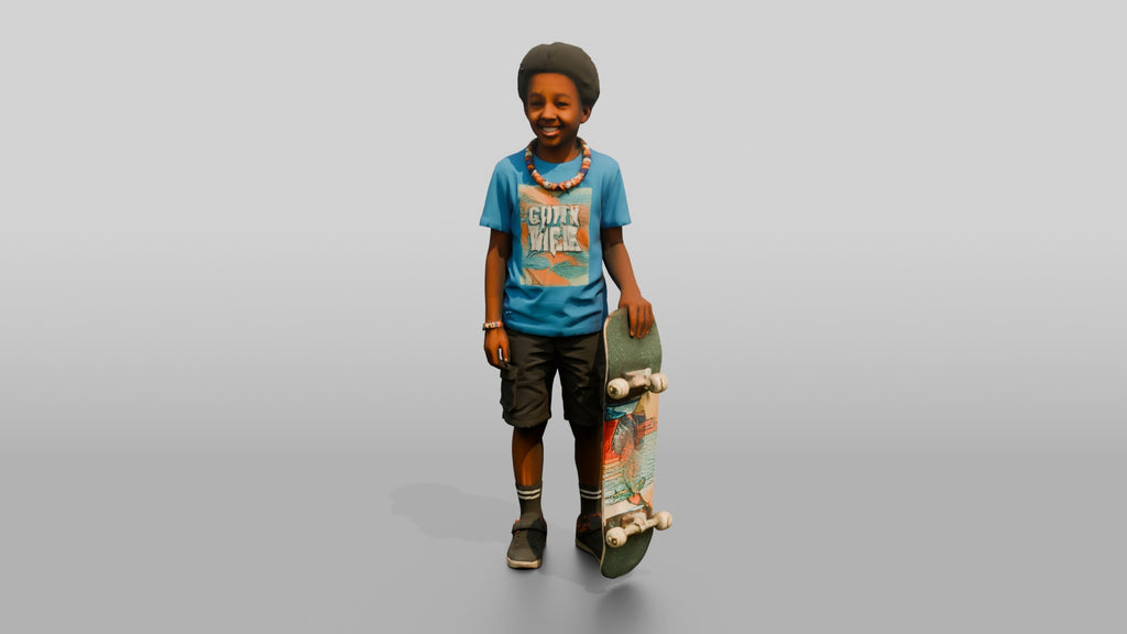 African Boy Holding a Skateboard