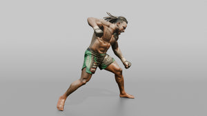 MMA Fighter Sweeping Hammerfist Strike Downward - 3D character model, view 1
