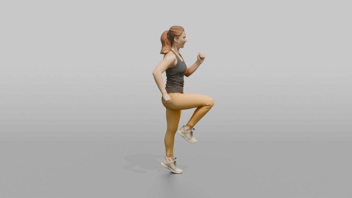 Cardio Athlete Woman Jogging In Place, Arms Bent - 3D character model, view 2