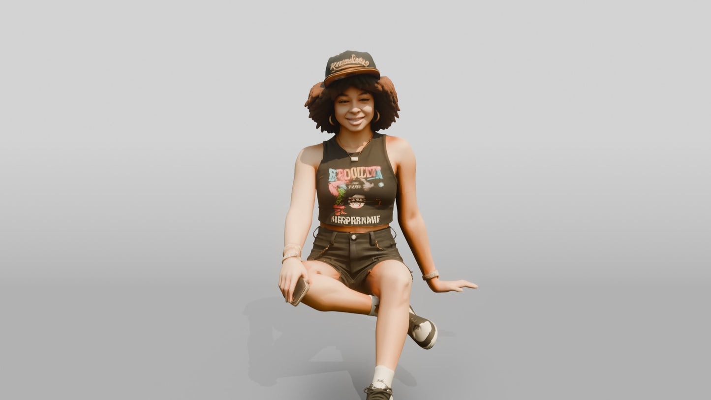African-American Woman in Graphic Crop Top