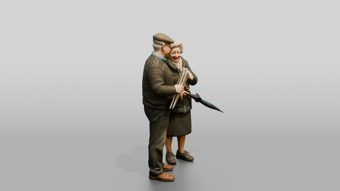 Elderly Couple Reading Map with Umbrella