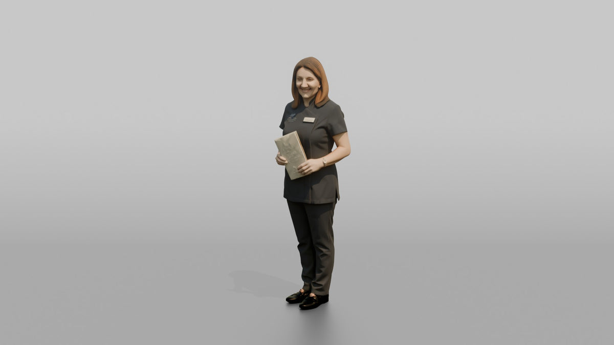 Spa Receptionist Man Holding A Folded Spa Menu - 3D character model, view 4